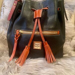 Dooney & Bourke Black and Brown Leather Drawstring Bag